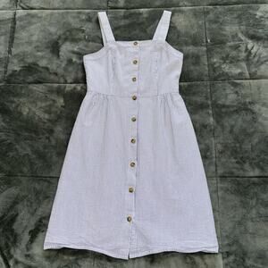 J Crew Seersucker Dress Sundress Women's 00 Blue Stripe Button Up Coastal Resort